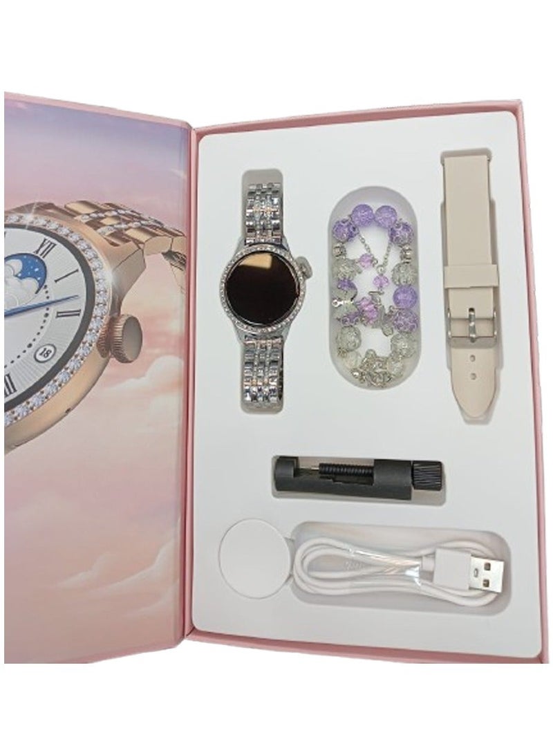 Telzeal Germany LOLA 5 Smart Watch With Bracelet 2 Pairs Straps and Wireless Charging Designed For Ladies and Girls Silver - Image 2